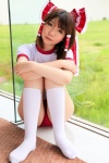 buruma cosplay gym_uniform hairbow hakurei_reimu higurashi_rin kneesocks shorts touhou rating:Safe score:2 user:Beako