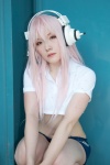 cosplay croptop headphones hiiragi_yukino nitro_super_sonic pink_hair shorts super_soniko rating:Safe score:0 user:pixymisa