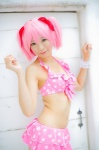 bikini_top cosplay hair_ribbons kaname_madoka mashiro_yuki miniskirt pink_hair puella_magi_madoka_magica skirt swimsuit twintails rating:Safe score:1 user:nil!