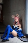 animal_ears caster cleavage collar cosplay detached_sleeves dress fate/extra fate/series fox_ears fox_tail pink_hair seri skirt_train thighhighs yellow_eyes zettai_ryouiki rating:Safe score:4 user:pixymisa