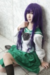 busujima_saeko cosplay highschool_of_the_dead kneesocks makise_anji pleated_skirt purple_hair sailor_uniform school_uniform skirt rating:Safe score:5 user:nil!