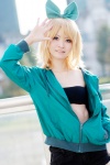 blonde_hair cosplay hairbow jacket kagamine_rin nepachi shorts tubetop vocaloid rating:Safe score:0 user:pixymisa