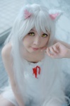 animal_ears bakemonogatari cat_ears cosplay dress hanekawa_tsubasa mikiko silver_hair rating:Safe score:0 user:pixymisa