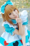 alice_in_wonderland alice_(wonderland) apron blonde_hair cosplay dress hairbow rinami rating:Safe score:2 user:nil!