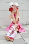animal_ears bunny_ears cosplay di_gi_charat dress hairbows pink_hair seino_merika socks twintails usada_hikaru rating:Safe score:0 user:nil!