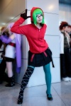 cosplay gloves green_hair gumi harun hoodie jacket matryoshka_(vocaloid) pantyhose pleated_skirt red_eyes skirt thighhighs vocaloid rating:Safe score:2 user:pixymisa