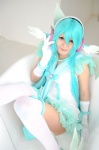 aqua_hair cosplay dress elbow_gloves gloves hatsune_miku head_wings madoka_chami pantyhose project_diva_2nd thighhighs twintails vocaloid wings zettai_ryouiki rating:Safe score:1 user:xkaras