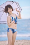 beach bikini cleavage ocean side-tie_bikini striped suu swimsuit umbrella rating:Safe score:0 user:nil!
