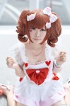 cosplay croptop hairbows idolmaster_2 miniskirt red_hair skirt takatsuki_yayoi twintails yukimura_suzuran rating:Safe score:0 user:nil!