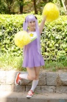 cheerleader_uniform cosplay dress hairbows hiiragi_kagami kneesocks lucky_star mamilina pom_poms purple_hair twintails rating:Safe score:0 user:nil!