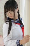 chocoball costume glasses pleated_skirt sailor_uniform school_uniform skirt twin_braids rating:Safe score:0 user:bored_man