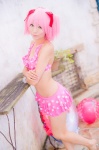 bikini_top cosplay hair_ribbons kaname_madoka mashiro_yuki miniskirt pink_hair puella_magi_madoka_magica skirt swimsuit twintails rating:Safe score:0 user:nil!