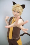 animal_ears blonde_hair cat_ears cosplay crossplay hatomune kagamine_len tail tie trousers tshirt vest vocaloid rating:Safe score:0 user:nil!