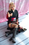 blonde_hair boots cosplay fishnet_stockings gintama kimono kon thighhighs tsukuyo rating:Safe score:3 user:nil!