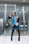 aqua_hair blouse cosplay detached_sleeves hatsune_miku headset maitako pleated_skirt skirt thighhighs tie twintails vocaloid rating:Safe score:0 user:pixymisa