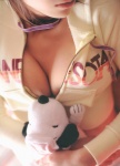 aizawa_hitomi bed cleavage hoodie stuffed_animal yuruyuru rating:Safe score:1 user:nil!
