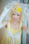 babydoll blonde_hair blue_eyes bow cosplay elbow_gloves flowers gloves hairbow kagamine_rin ruu vocaloid rating:Safe score:0 user:pixymisa