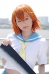 billhook cosplay higurashi_no_naku_koro_ni miniskirt naming orange_hair pleated_skirt ryuuguu_rena sailor_uniform school_uniform skirt rating:Safe score:1 user:nil!
