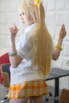 blonde_hair blouse cosplay idolmaster jougasaki_rika kurasaka_kururu pleated_skirt school_uniform skirt sleeveless_sweater twintails rating:Safe score:0 user:nil!