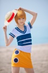 beach cosplay kuuya miniskirt nami_(one_piece) ocean one_piece orange_hair skirt straw_hat tshirt rating:Safe score:2 user:nil!
