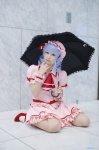 aisaki_mimi blouse blue_hair cosplay hat miniskirt remilia_scarlet skirt socks touhou umbrella rating:Safe score:1 user:nil!