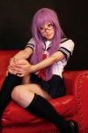 cosplay gintama glasses kneesocks pleated_skirt purple_hair sailor_uniform sarutobi_ayame saya school_uniform skirt tie rating:Safe score:1 user:DarkSSA