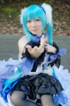 aqua_hair blouse cosplay detached_sleeves hairband half-skirt hatsune_miku maropapi pleated_skirt skirt thighhighs twintails vocaloid rating:Safe score:0 user:nil!