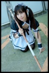 airi apron coa cosplay maid maid_uniform queen's_blade ribbons scythe twintails rating:Safe score:0 user:nil!