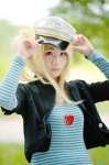 blonde_hair cosplay jacket k-on! kotobuki_tsumugi momoneko_haru tshirt rating:Safe score:0 user:nil!