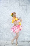 aiba_yumi blonde_hair cosplay croptop flowers hizuki_yuuki idolmaster miniskirt pantyhose petticoat sheer_legwear skirt rating:Safe score:2 user:pixymisa