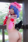 ass blue_hair bonnet bow cosplay detached_sleeves lenfried remilia_scarlet touhou wings rating:Questionable score:5 user:nil!