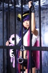 blouse cosplay croptop fingerless_gloves handcuffs multi-colored_hair necoco panty_&_stocking_with_garterbelt police_hat shimapan_and_stocking_necosmo shorts stocking_(psg) suspenders thighhighs tie rating:Questionable score:0 user:nil!