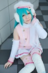aqua_hair beret blouse boots cosplay detached_sleeves ear_muffs from_y_to_y_(vocaloid) hatsune_miku kureha_marie pleated_skirt project_diva scarf skirt thigh_boots thighhighs vocaloid zettai_ryouiki rating:Safe score:0 user:nil!