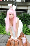 akirabbit animal_ears bunny_ears cleavage cosplay dress hairband itsuki_akira original pink_hair rating:Safe score:0 user:nil!