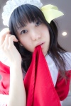 amami_haruka apron cosplay dress hairband idolmaster maid maid_uniform mouth_hold shino_kei the_kei_m@ster rating:Safe score:0 user:nil!