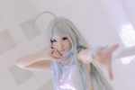 ahoge apron bathroom bathtub cosplay haiyore!_nyaruko-san kurasaka_kururu naked_apron nyaruko silver_hair rating:Safe score:1 user:nil!