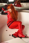 bathroom bathtub bodysuit cosplay gloves hair_pods neon_genesis_evangelion plugsuit red_hair red_solitude_type_two saku soryu_asuka_langley twintails rating:Safe score:1 user:nil!