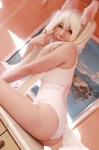 animal_ears ass cosplay higurashi_rin kyuubee one-piece_swimsuit puella_magi_madoka_magica swimsuit tail twintails white_hair rating:Safe score:2 user:nil!