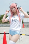 cosplay gym_uniform headphones mizuhashi_uri nitro_super_sonic pantyhose pink_hair shorts sign super_soniko thighhighs tshirt rating:Safe score:0 user:pixymisa