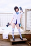 blouse bowtie gun headphones lollipop minatsuki_naru striped swimsuit thighhighs rating:Safe score:2 user:pixymisa