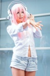 blouse cosplay headphones itsuki_akira nitro_super_sonic pink_hair shorts super_soniko rating:Safe score:0 user:pixymisa