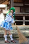 broom cosplay detached_sleeves green_hair kochiya_sanae lenfried miniskirt skirt socks touhou rating:Safe score:0 user:nil!