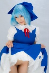 blouse blue_hair bottomless cirno cosplay dress_lift hairbow jumper lenfried paipan shaved socks touhou rating:Explicit score:7 user:nil!