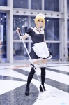 apron black_legwear blonde_hair cosplay dress fate/series fate/stay_night hairband maid maid_uniform mitsuki_(iii) mop saber thighhighs zettai_ryouiki rating:Safe score:3 user:nil!