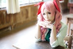 blouse cosplay hairbows mikado pink_hair pleated_skirt school_uniform shiki_(novel) shimizu_megumi skirt tie twintails rating:Safe score:2 user:xkaras