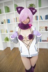 animal_ears bikini bow_tie cat_ears cleavage cosplay dangerous_beast do_sukebe_reisou elbow_gloves fate/grand_order gloves hoodie mash_kyrielight mike muffler pink_hair swimsuit tail thighhighs rating:Safe score:0 user:nil!