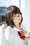 blouse bowtie cosplay glasses looking_over_glasses mizu_komizu original school_uniform sweater rating:Safe score:0 user:pixymisa