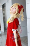 blonde_hair cosplay dress flandre_scarlet hairbow popuri scarf touhou wings rating:Safe score:0 user:pixymisa