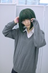 blouse cosplay glasses green_hair hina hori-san_to_miyamura-kun kouno_sakura pleated_skirt school_uniform skirt sweater rating:Safe score:0 user:nil!