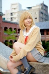 arihara_ayumi blonde_hair cosplay hatsukoi_limited miniskirt pleated_skirt sailor_uniform school_uniform skirt sweater umi rating:Safe score:2 user:pixymisa